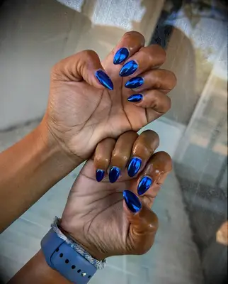Electric blue chrome wedding nails