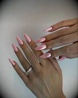 Pink chrome nails