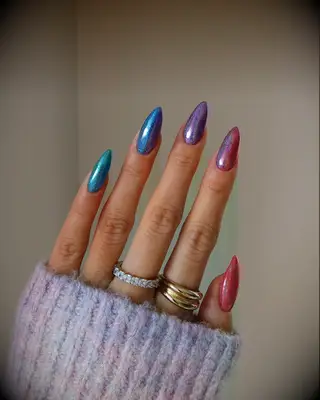 Rainbow chrome wedding nails