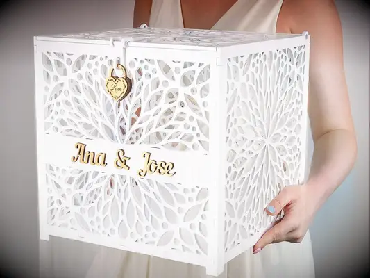 Carved white wooden box and couple