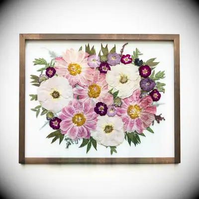 Framed art of pressed wedding bouquet from Pressed Floral