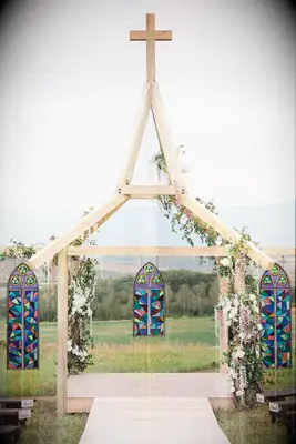 Custom cross and stained glass wedding arch