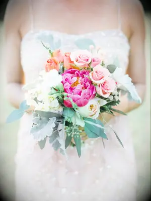 Pink peony and rose bouquet