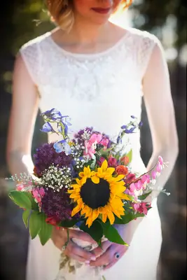 Rainbow sunflower bridal bouquet