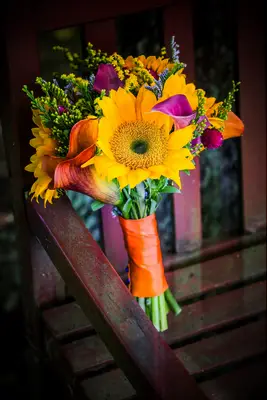 Yellow and fuschia sunflower bouquet