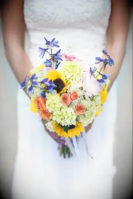 Hydrangea and sunflower bridal bouquet