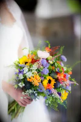 Purple and Yellow Wildflower-Inspired Bouquet