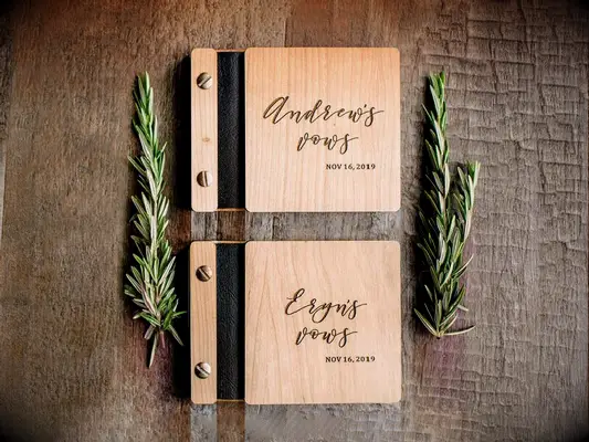 Wooden wedding vow books