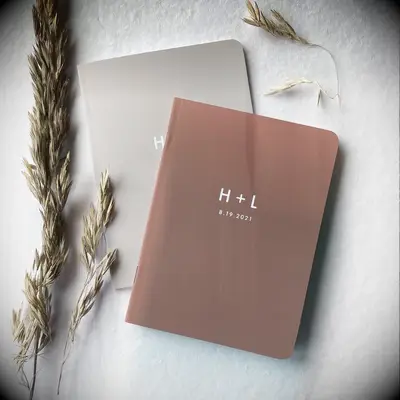 modern minimalist vow books with initials