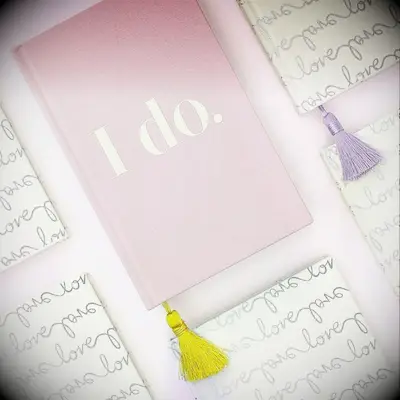 kate spade new york pink I do vow book with yellow tassel bookmark