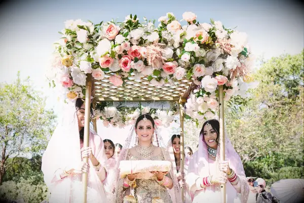 Bride partaking in cultural tradition during ceremony