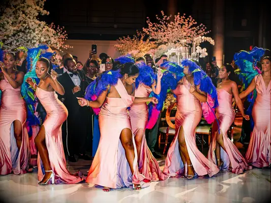 Bridesmaids dancing at wedding reception