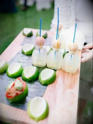 Tray with mini tacos and mini margaritas