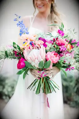 Dazzling King Protea, Peony and Orchid Wedding Bouquet