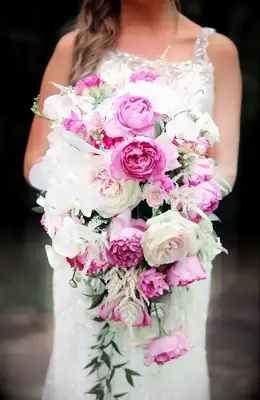 Cascading Pink and White Orchid Wedding Bouquet