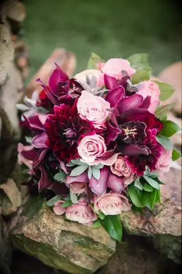 Pink Dahlias, Roses and Orchids Wedding Bouquet