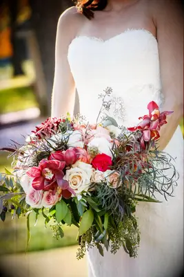 Bohemian Roses and Pink Orchid Wedding Bouquet