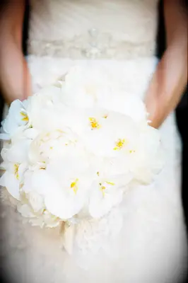 White Peony and Orchid Wedding Bouquet