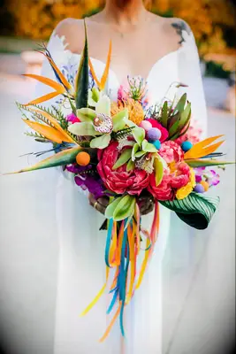 Eclectic Orchid Bouquet With Crasperia and Birds of a Paradise