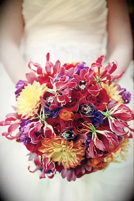 Colorful Rose and Orchid Wedding Bouquet