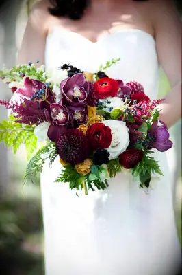 Fall-Inspired Orchid and Rose Wedding Bouquet