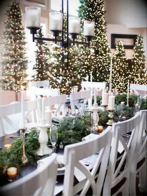 winter wedding centerpiece greens and candles