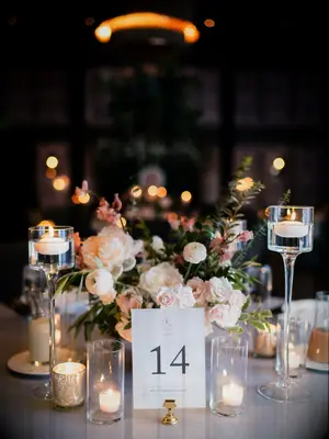 blush flowers and candles