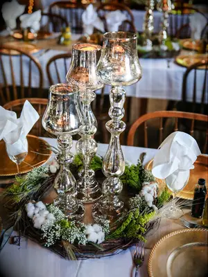 rustic wreath and metallic accents