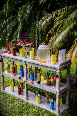 Tropical rum shaker signature wedding drink display idea