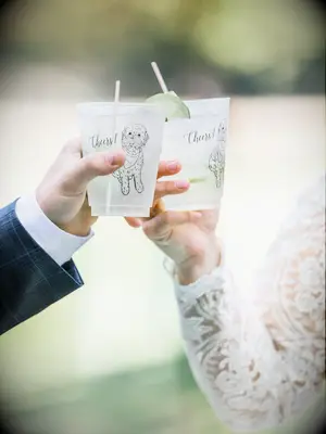 Vodka soda signature wedding drink idea in custom dog cup