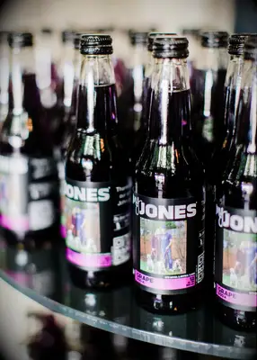 Personalized Jones mini soda bottles for signature wedding drink idea