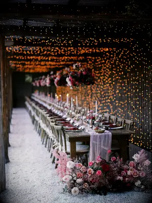 String Light Ceiling and Wall wedding lighting idea