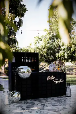 Disco Ball, Neon Sign and Lantern Display wedding lighting idea