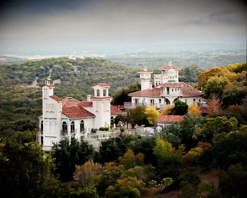 Overview of grand wedding venue in the hills