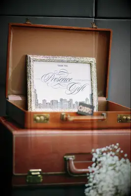 vintage brown leather suitcases as unique wedding card box idea