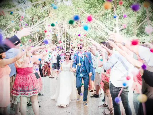 Pom pom wands wedding exit