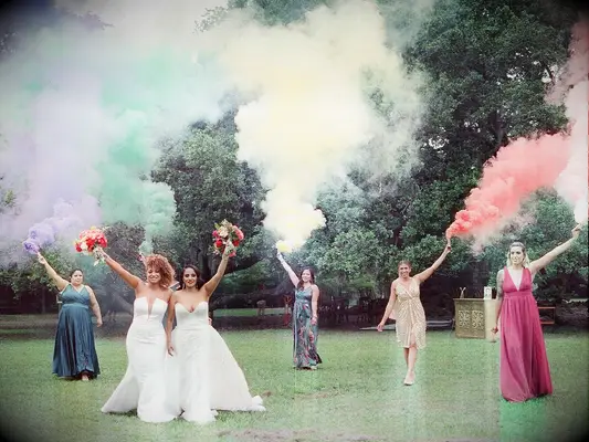 Smoke bomb wedding exit