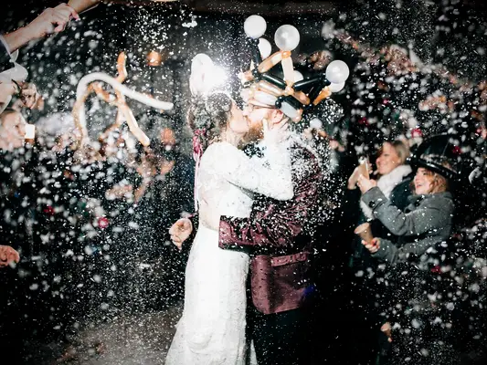 Glitter and confetti wedding exit 