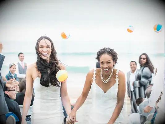 Mini beach ball wedding exit