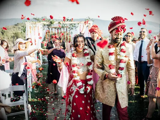 Rose petal wedding exit