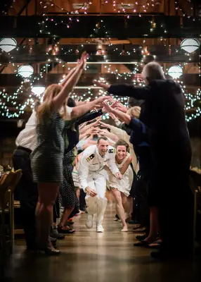 Human tunnel wedding send-off