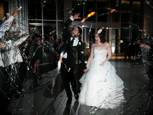 Tinsel streamer wedding exit