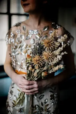 Metal and dried flowers wedding bouquet