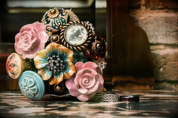 Wedding bouquet alternative made from cabinet knobs