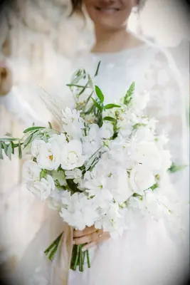 White bouquet with olive branches
