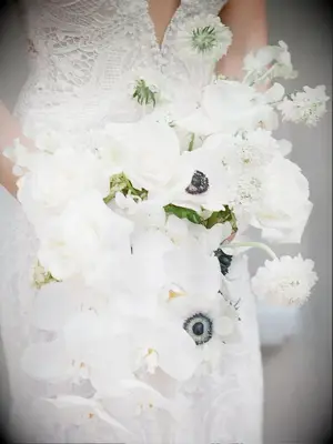 White bouquet with anemone and orchid