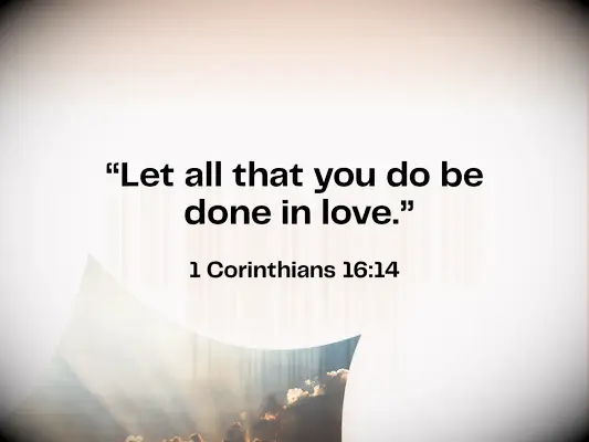 Bible verse about love - 1 Corinthians 16:14 - Let all that you do be done in love.