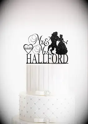 Custom Silhouette Beauty and the Beast Wedding Cake Topper