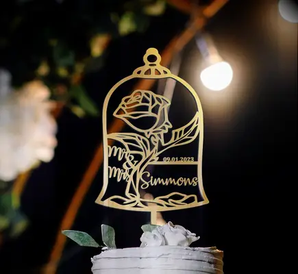 Beauty and the Beast Enchanted Rose Wedding Cake Topper