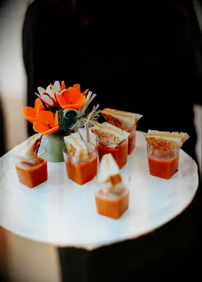 Grilled cheese sandwiches and tomato soup at wedding